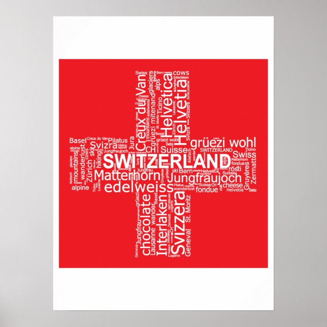 Póster Nube de palabras de bandera de Suiza (Frente)