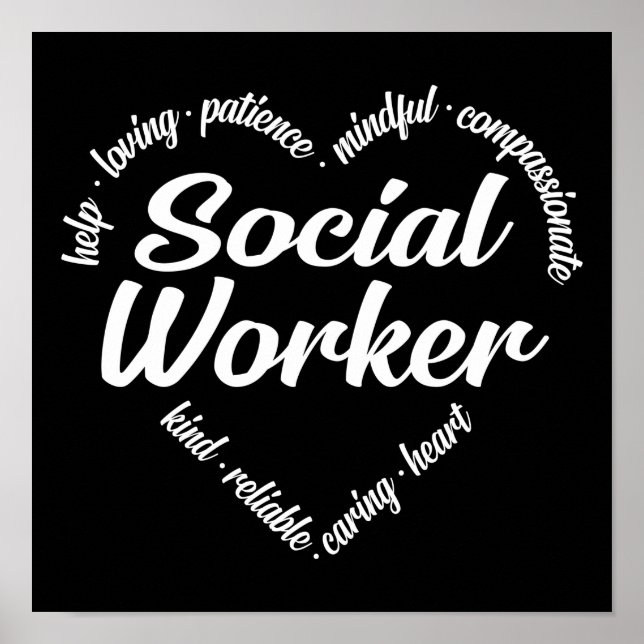 Póster Nube de Palabras de Corazón para Trabajadores Soci (Frente)