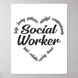 Póster Nube de Palabras de Corazón para Trabajadores Soci