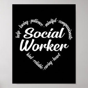 Póster Nube de Palabras de Corazón para Trabajadores Soci
