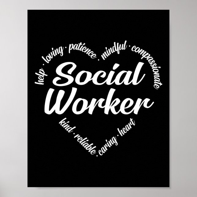 Póster Nube de Palabras de Corazón para Trabajadores Soci (Frente)
