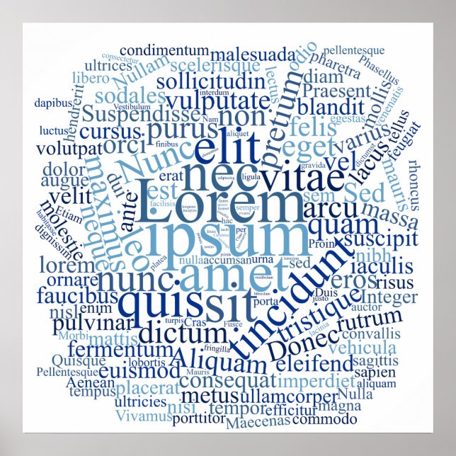 Póster Nube de palabras de Lorem Ipsum - versión azul (Frente)
