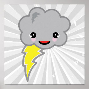 Póster nube de tormenta de kawai