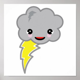 Póster nube de tormenta de kawai