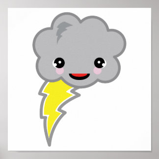 Póster nube de tormenta de kawai