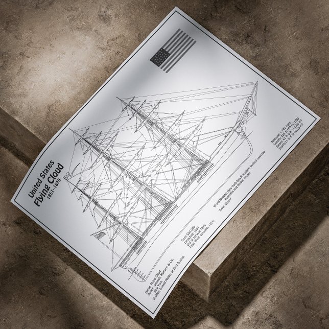 Póster Nube de vuelo del buque Clipper - Paquete Blueprin (Clipper Ship Flying Cloud - Ship Blueprint BD. Poster)