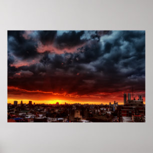 Póster Nubes, Atardecer Y Rojo
