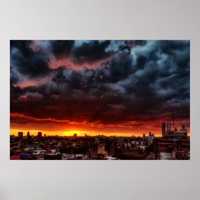 Póster Nubes, Atardecer Y Rojo (Frente)