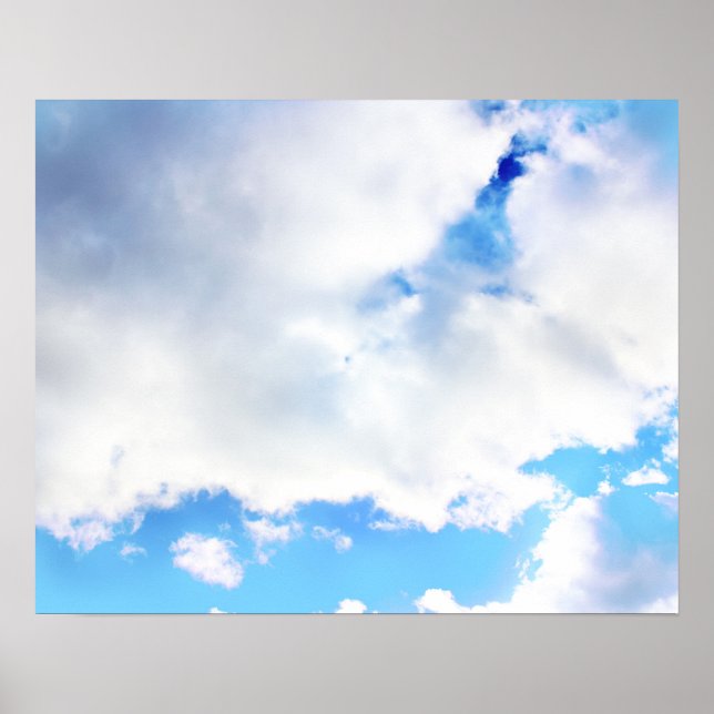 Póster Nubes blancas esponjosas y cielo azul (Frente)