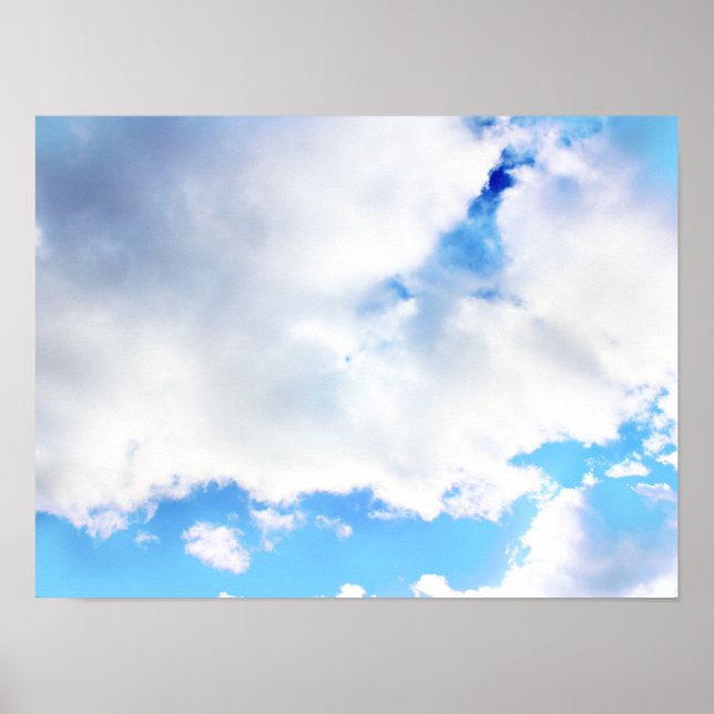 Póster Nubes blancas esponjosas y cielo azul (Frente)