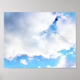 Póster Nubes blancas esponjosas y cielo azul