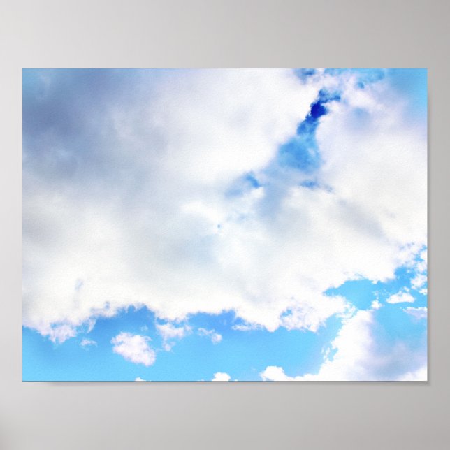 Póster Nubes blancas esponjosas y cielo azul (Frente)