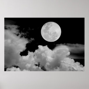 PÓSTER NUBES DE LUNA COMPLETA NEGRO Y BLANCO