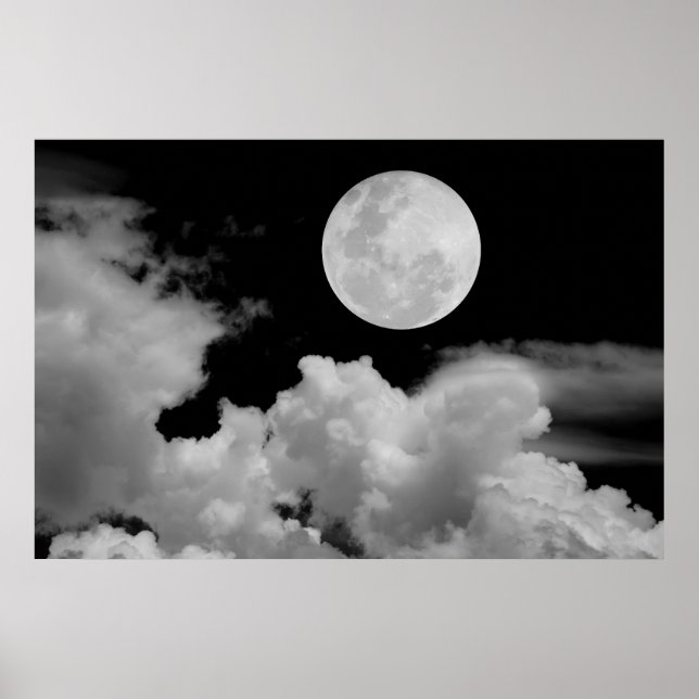 PÓSTER NUBES DE LUNA COMPLETA NEGRO Y BLANCO (Frente)