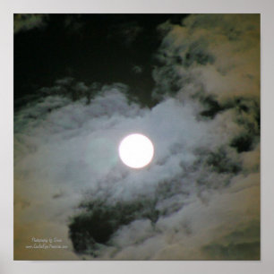 Póster Nubes de Luna Llena Cielo Nocturno Naturaleza