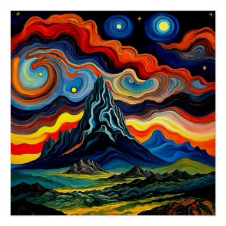 Póster Nubes de tormenta sobre montañas 4