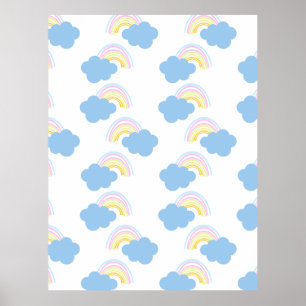 Póster Nubes de verano de arcoiris Pastel Garabatos