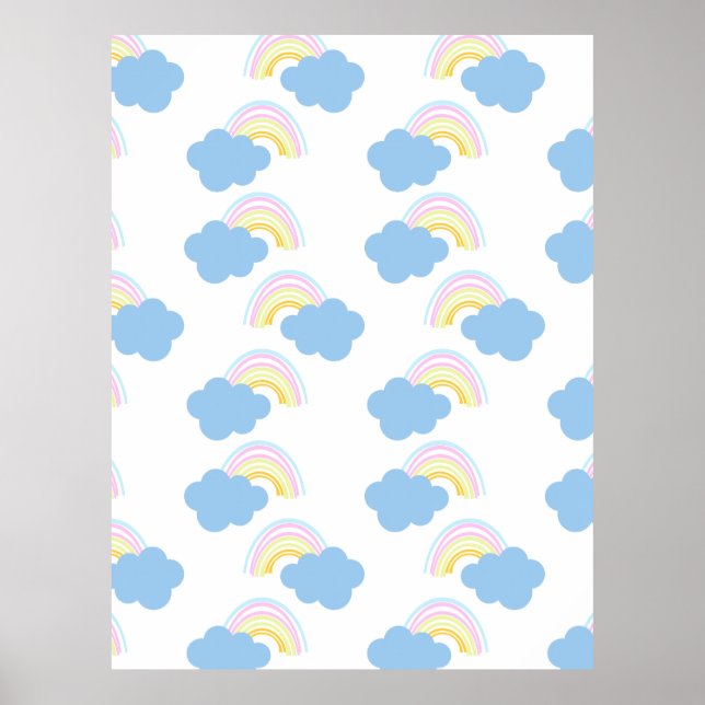 Póster Nubes de verano de arcoiris Pastel Garabatos (Frente)