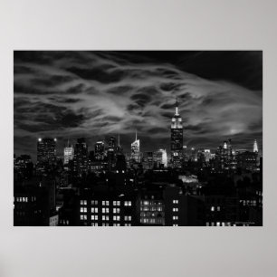 Póster Nubes etéreas: NYC Skyline, Empire State Bldg BW