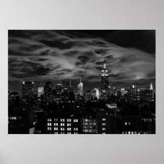 Póster Nubes etéreas: NYC Skyline, Empire State Bldg BW