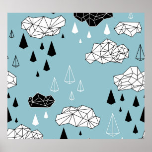 Póster Nubes geométricas y lluvias, patrón ininterrumpido