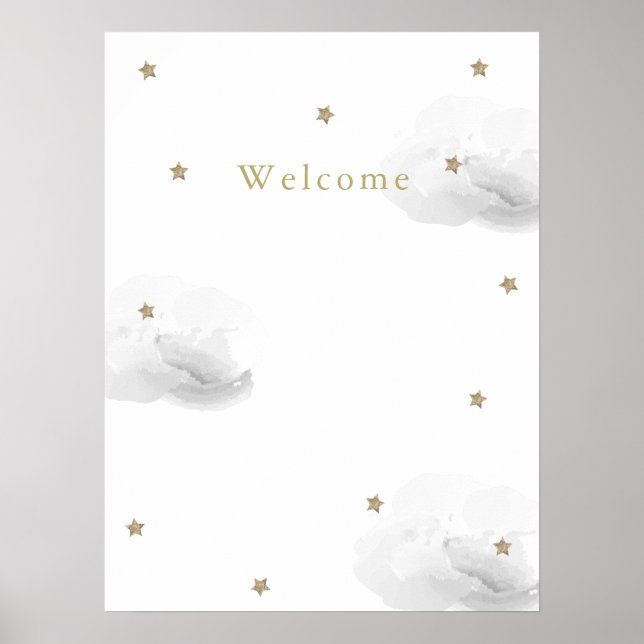 Póster Nubes grises y estrellas de oro bienvenida (Frente)