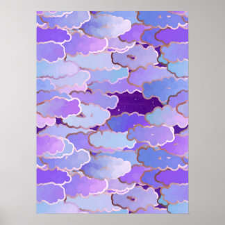 Póster Nubes japonesas, luz torácica, violeta y púrpura p