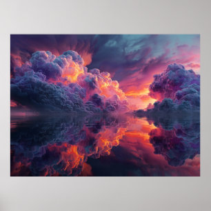 Póster Nubes surrealistas brillantes del atardecer reflej