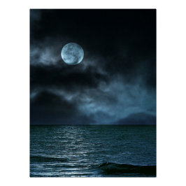 Póster Nublada orilla lunar de noche