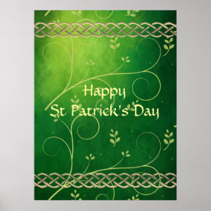 Póster Nudos y hojas verdes celtas