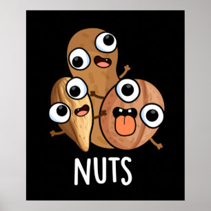 Póster Nueces Divertidas Nutty Food Pun Dark BG