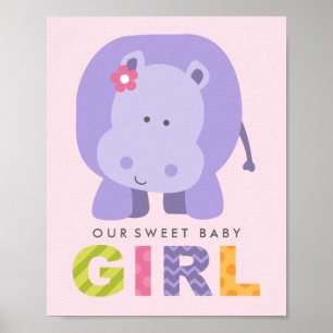 Póster Nuestra dulce bebé niña morada Hippo Nursery
