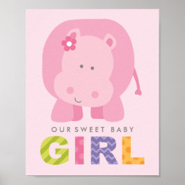 Póster Nuestra dulce bebé niña rosa Hippo Nursery