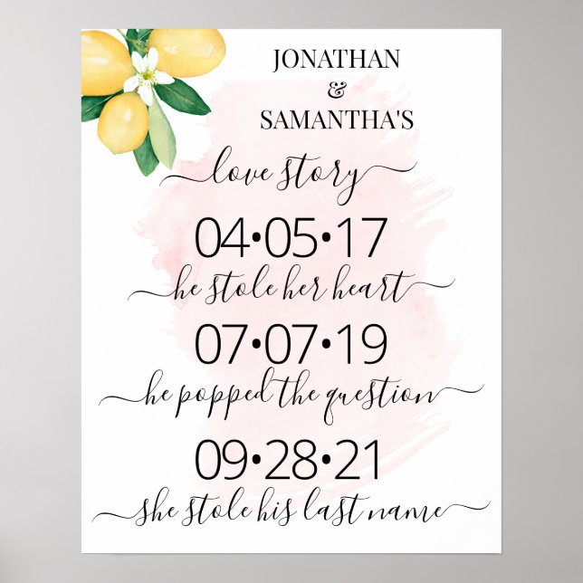 Póster Nuestra Historia de Amor Mejor Día Limones Boda Ro (Frente)