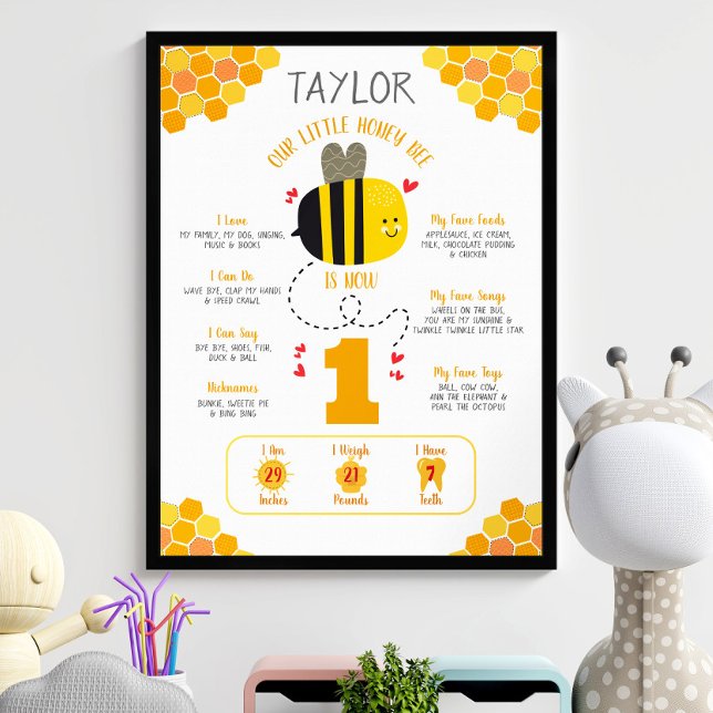 Póster Nuestra pequeña miel abeja primer cumpleaños Kawai (Subido por el creador)