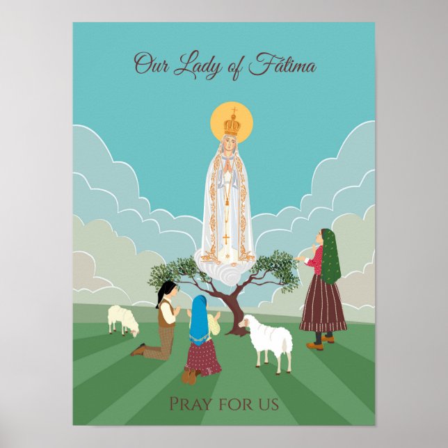 Póster Nuestra Señora de Fátima y los tres pastores (Frente)