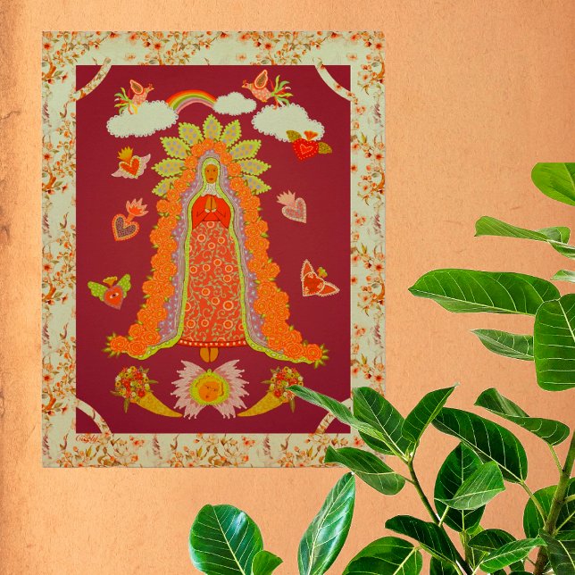 Póster Nuestra Señora de Guadalupe (Folk Art depiction of Our Lady of Guadalupe. Also available framed or as an instant download.)