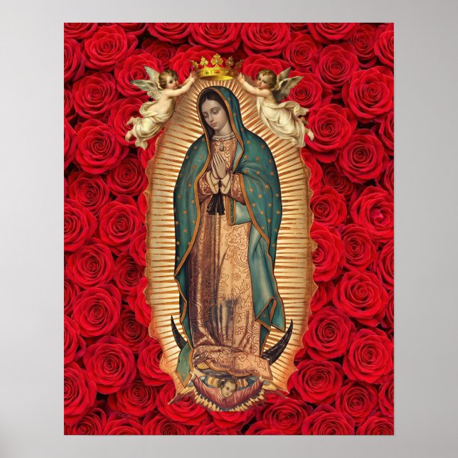 Póster Nuestra Señora de Guadalupe Tilma Ángeles Católico (Frente)