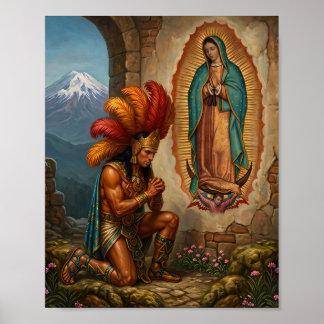 Póster Nuestra Señora de Guadalupe y Guerrero Azteca - Fe