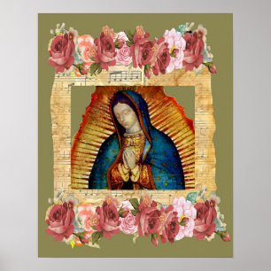 Póster Nuestra Señora de la Virgen Guadalupe María y Rosa