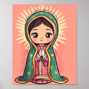 Póster nuestra señora guadalupe lindo estilo kawaii