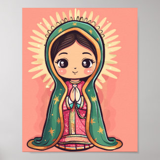 Póster nuestra señora guadalupe lindo estilo kawaii