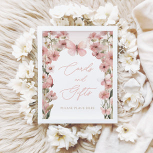 Póster Nuestras tarjetas de Chicas rosados de mariposa y