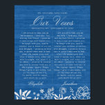 Póster Nuestro Boda promete aniversario de la Marina Flor<br><div class="desc">Este boda se caracteriza por sus diseños florales y folclóricos de marfil pintados a mano blanca sobre un elegante y rústico fondo de madera azul marino vintage. Excelente para regalo para recién casados,  parejas y celebraciones de aniversario</div>