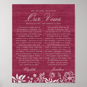 Póster Nuestro Boda promete aniversario de madera floral 