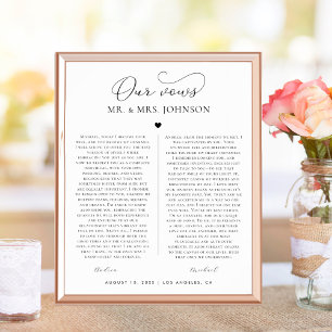 Póster Nuestro Boda promete   Regalo del Corazón Romántic