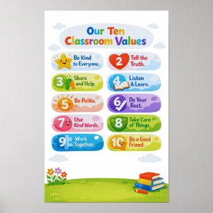 Póster Nuestro cartel de los diez valores del salón de cl