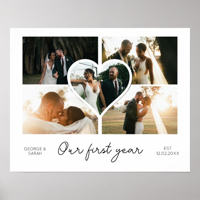 Póster nuestro primer año juntos Aniversario Boda 5Foto (Frente)