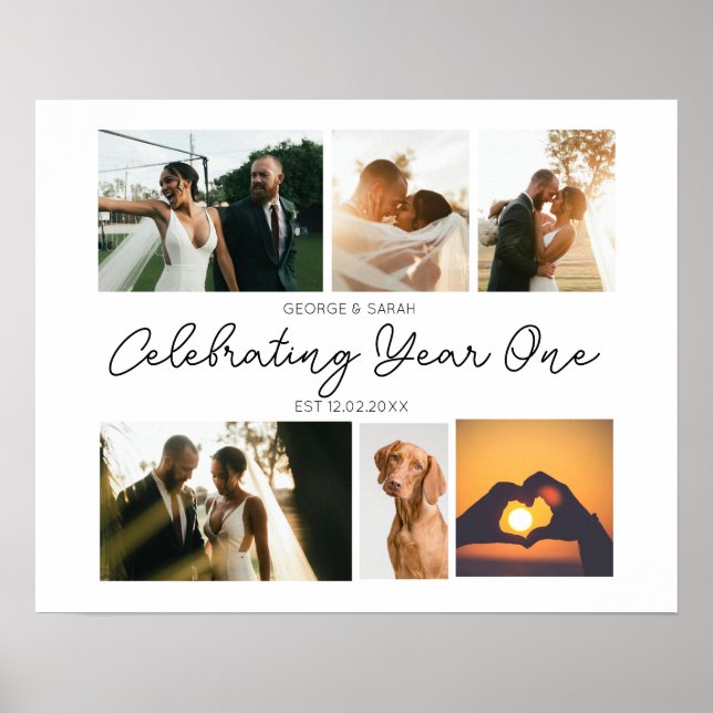 Póster nuestro primer año juntos Aniversario Boda 6Foto (Frente)