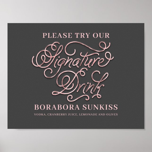 Póster Nuestro Rótulo de bar Boda de bebidas con firma (Frente)